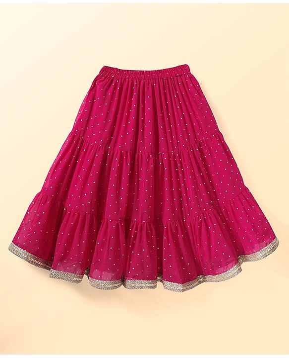 Babyhug Woven Sleeveless Lehenga Choli & Dupatta Set With Floral Embroidery - Fuschia & Yellow