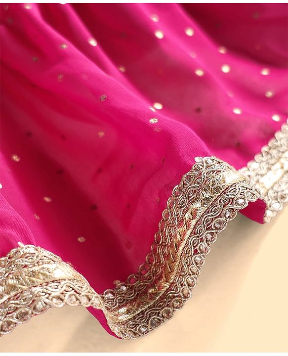 Babyhug Woven Sleeveless Lehenga Choli & Dupatta Set With Floral Embroidery - Fuschia & Yellow