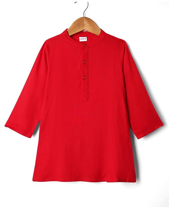 Babyhug Cotton Woven Full Sleeves Kurta & Pajama Set with Sequined & Embroidered Jacket - Red