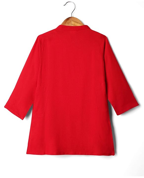 Babyhug Cotton Woven Full Sleeves Kurta & Pajama Set with Sequined & Embroidered Jacket - Red