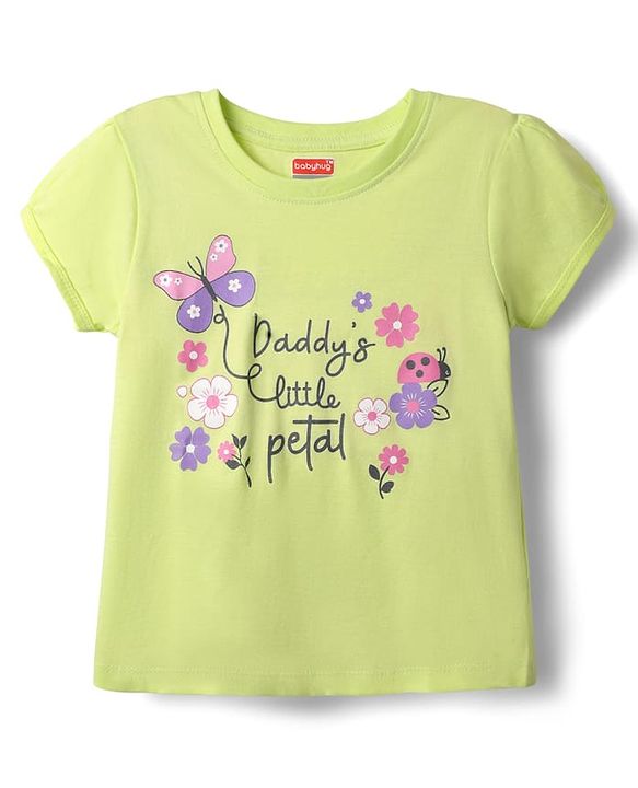 Babyhug Cotton Knit Half Sleeves Shorts Night Suit With Floral Print - Light Green & Pink