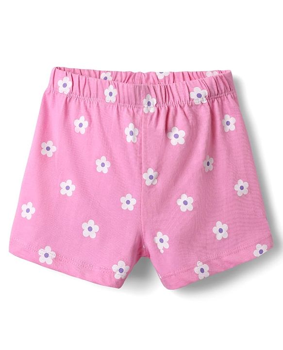 Babyhug Cotton Knit Half Sleeves Shorts Night Suit With Floral Print - Light Green & Pink