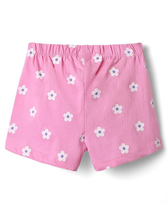 Babyhug Cotton Knit Half Sleeves Shorts Night Suit With Floral Print - Light Green & Pink