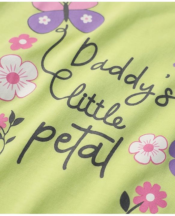 Babyhug Cotton Knit Half Sleeves Shorts Night Suit With Floral Print - Light Green & Pink