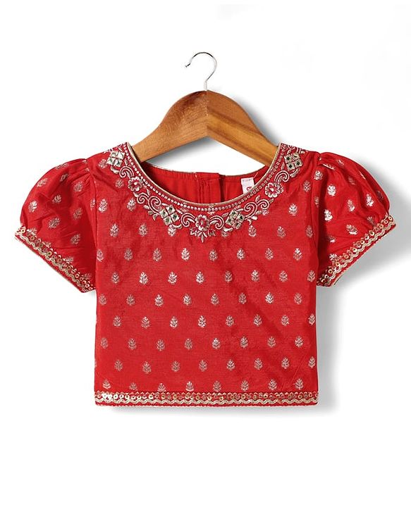 Babyhug Woven Half Sleeves Lehenga Choli & Dupatta Set With Floral Embroidery - Red
