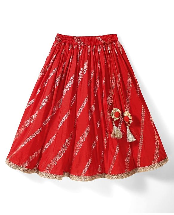 Babyhug Woven Half Sleeves Lehenga Choli & Dupatta Set With Floral Embroidery - Red