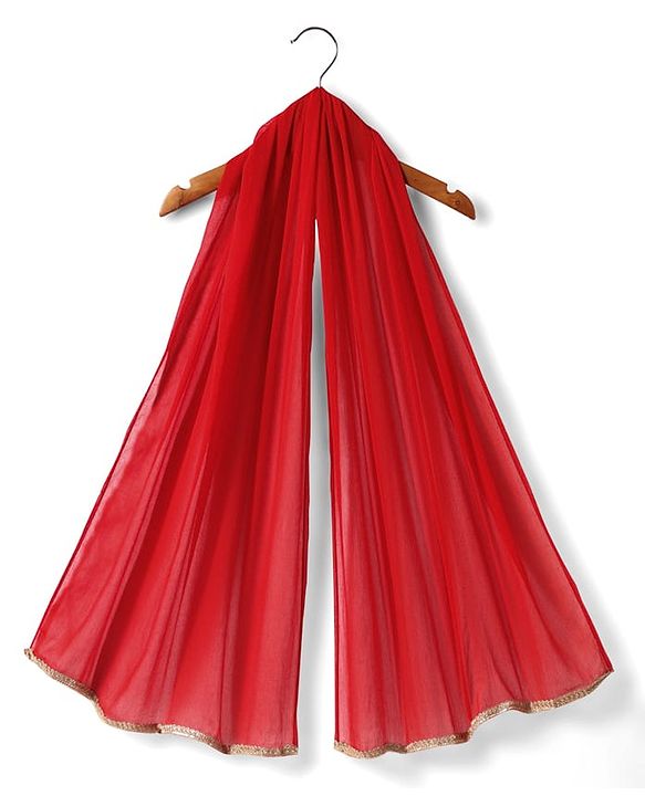 Babyhug Woven Half Sleeves Lehenga Choli & Dupatta Set With Floral Embroidery - Red