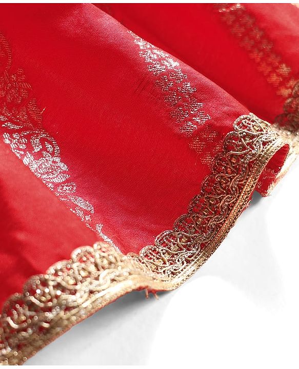 Babyhug Woven Half Sleeves Lehenga Choli & Dupatta Set With Floral Embroidery - Red