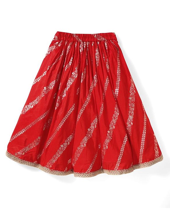 Babyhug Woven Half Sleeves Lehenga Choli & Dupatta Set With Floral Embroidery - Red