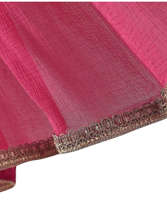 Babyhug Cotton Knit Sleeveless Choli with Lehenga and Dupatta Set with Cambric Print & Foral Embroidery - Dark Pink