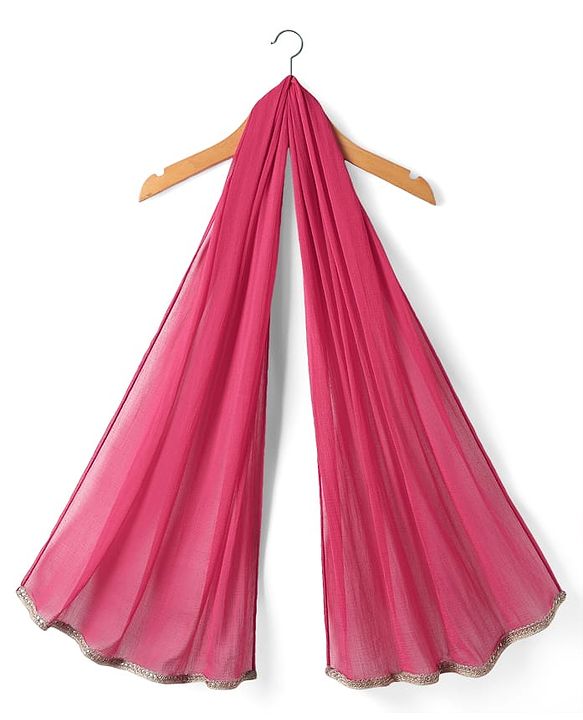 Babyhug Cotton Knit Sleeveless Choli with Lehenga and Dupatta Set with Cambric Print & Foral Embroidery - Dark Pink