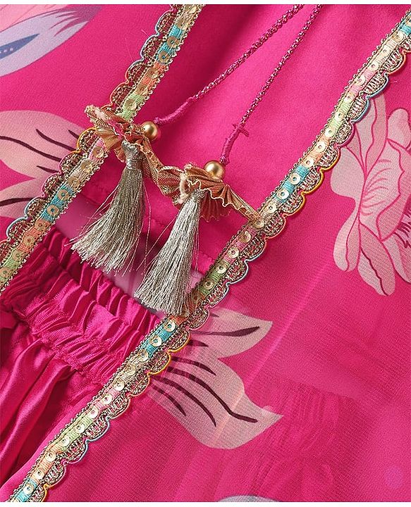 Babyhug Woven Sleeveless Indo Western Set With Floral Print - Pink