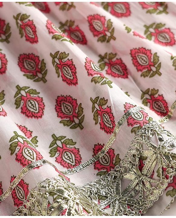 Babyhug 100% Cotton Half Sleeves Floral Cambric Printed Flared Lehenga & Choli Set With Dupatta - Pink & White