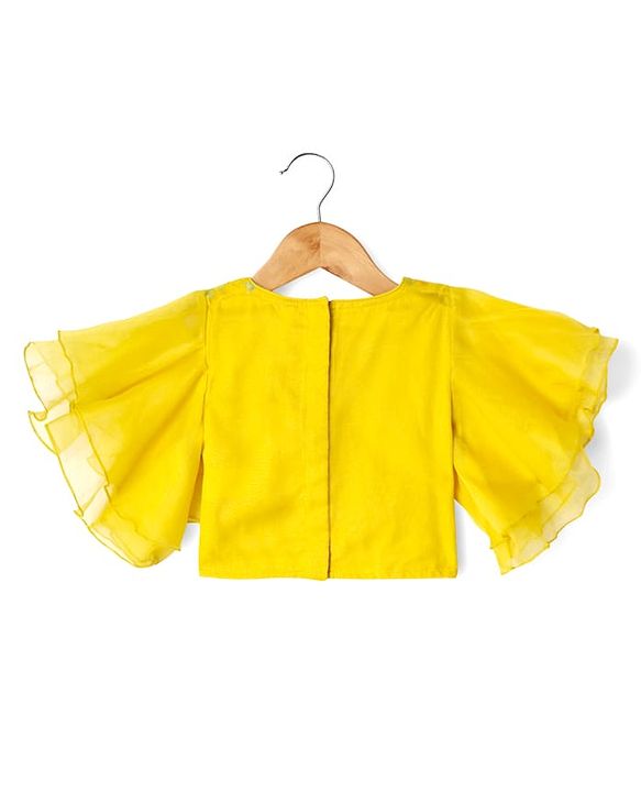 Babyhug Woven Flutter Sleeves Indo Western Set With Floral Print & Dupatta - Yellow