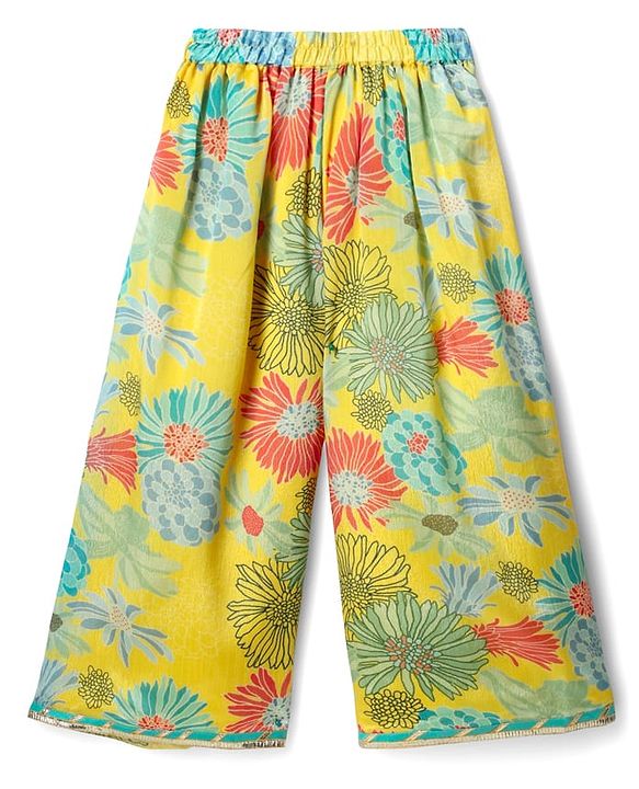 Babyhug Woven Flutter Sleeves Indo Western Set With Floral Print & Dupatta - Yellow