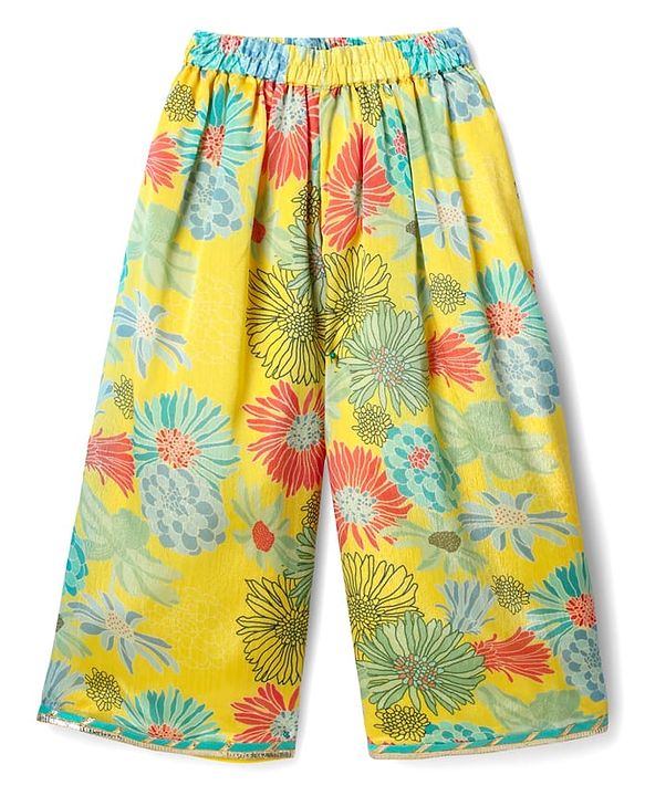 Babyhug Woven Flutter Sleeves Indo Western Set With Floral Print & Dupatta - Yellow