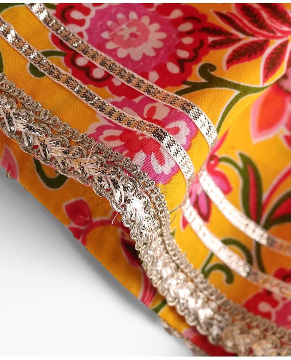 Babyhug Woven Three Forth Sleeves Floral Cambric Printed Kurti & Gharara Set With Dupatta - Yellow