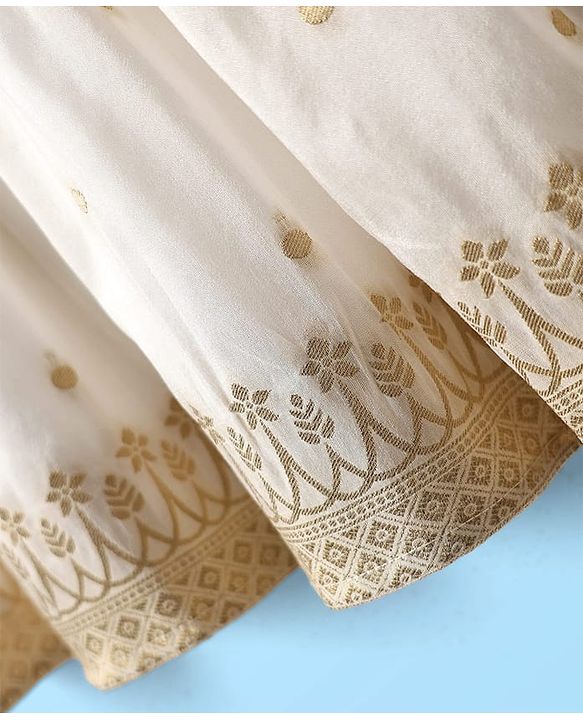 Babyhug Woven Half Sleeves Ethnic Dress With Floral Embriodery - White