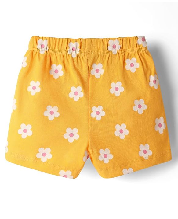 Babyhug Cotton Knit Half Sleeves Shorts Night Suit With Floral Print - Yellow