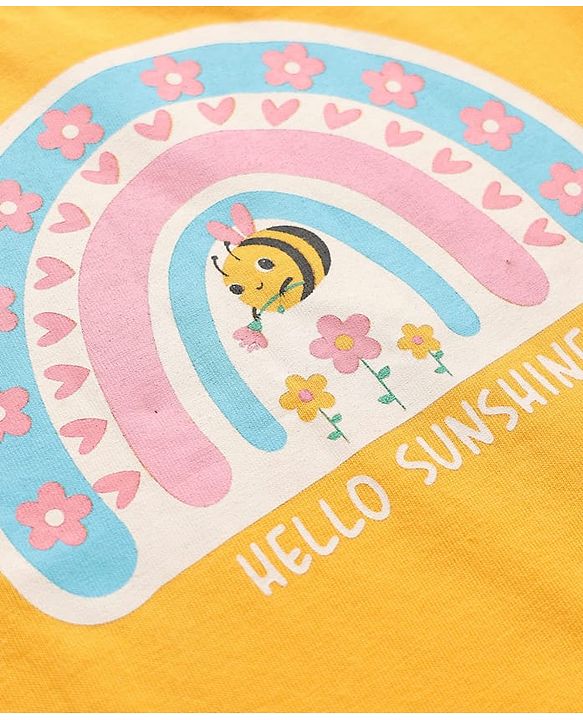 Babyhug Cotton Knit Half Sleeves Shorts Night Suit With Floral Print - Yellow