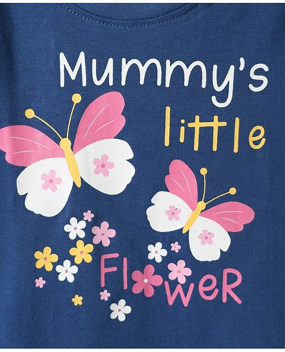 Babyhug Cotton Knit  Half Sleeves Shorts Night Suit with Butterfly Print - Blue