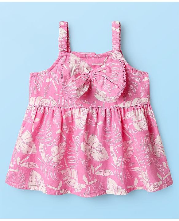 Babyhug Woven Sleeveless Top and Shorts with Tropical Print - Pink