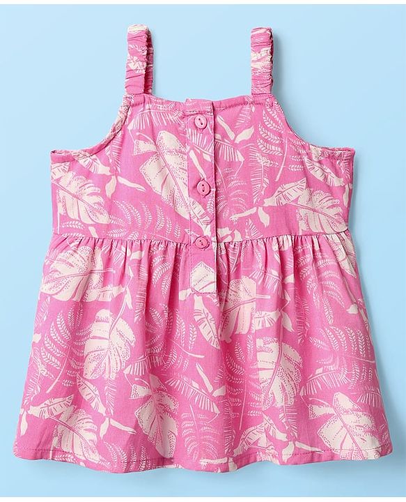 Babyhug Woven Sleeveless Top and Shorts with Tropical Print - Pink