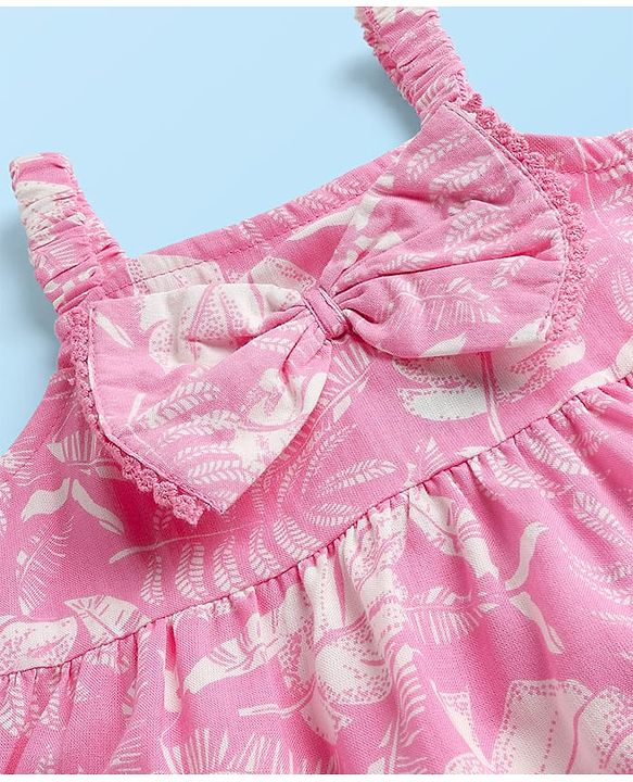 Babyhug Woven Sleeveless Top and Shorts with Tropical Print - Pink