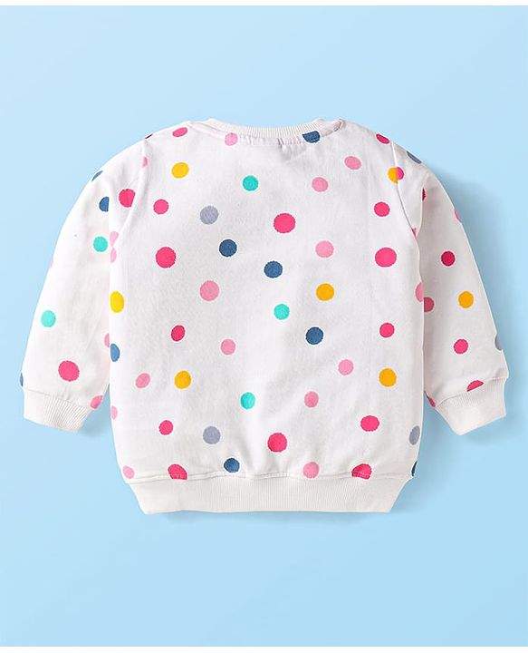 Babyhug Terry Knit Premium Light Gauge Terry Full Sleeves Top & Lounge Pant Set With Polka Dot Print & Lace Detailing - White & Pink