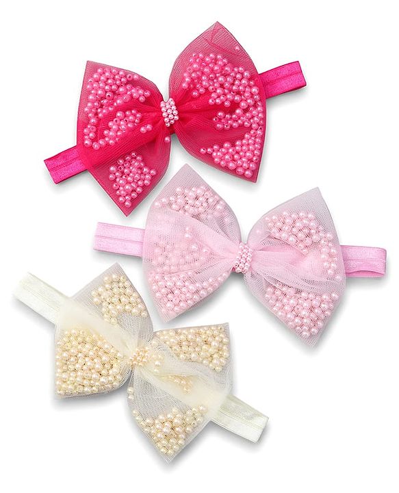 Babyhug Free Size Headbands with Bow Applique Pack of 3 - Pink Fuschia and Yellow