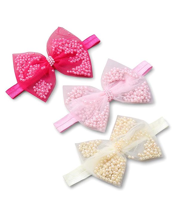 Babyhug Free Size Headbands with Bow Applique Pack of 3 - Pink Fuschia and Yellow