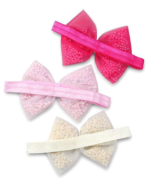 Babyhug Free Size Headbands with Bow Applique Pack of 3 - Pink Fuschia and Yellow