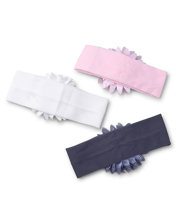 Babyhug Free Size Headbands with Flower Applique Pack of 3 - Light Pink White and Grey