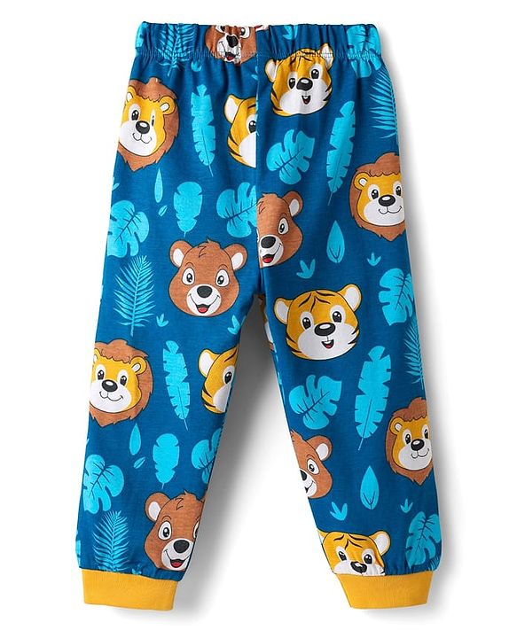 Babyhug Cotton Knit Half Sleeves Co-Ord Night Suit With Animal Print - Blue