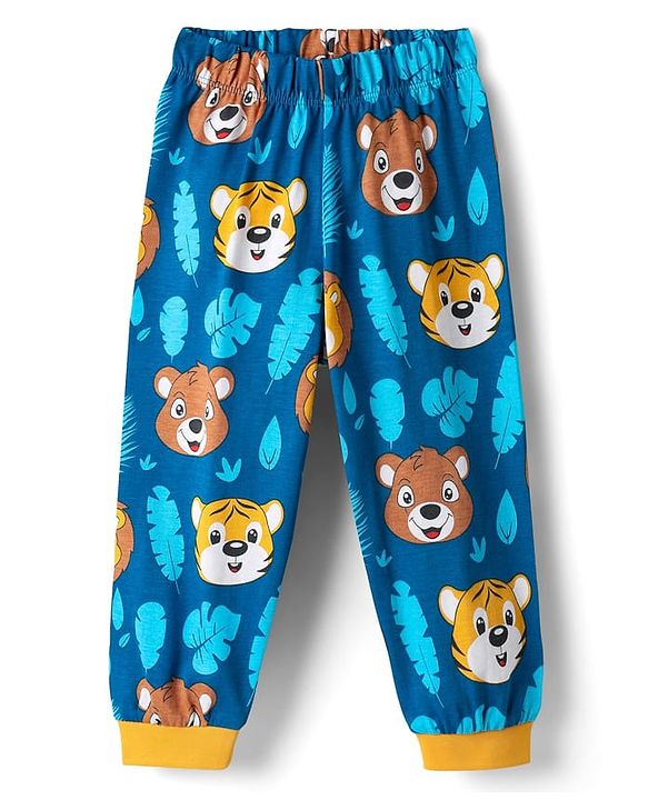 Babyhug Cotton Knit Half Sleeves Co-Ord Night Suit With Animal Print - Blue