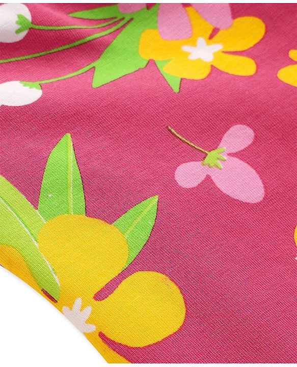 Pine Kids Cotton Lycra Knit Full Length Leggings With Floral Print - Dark Pink