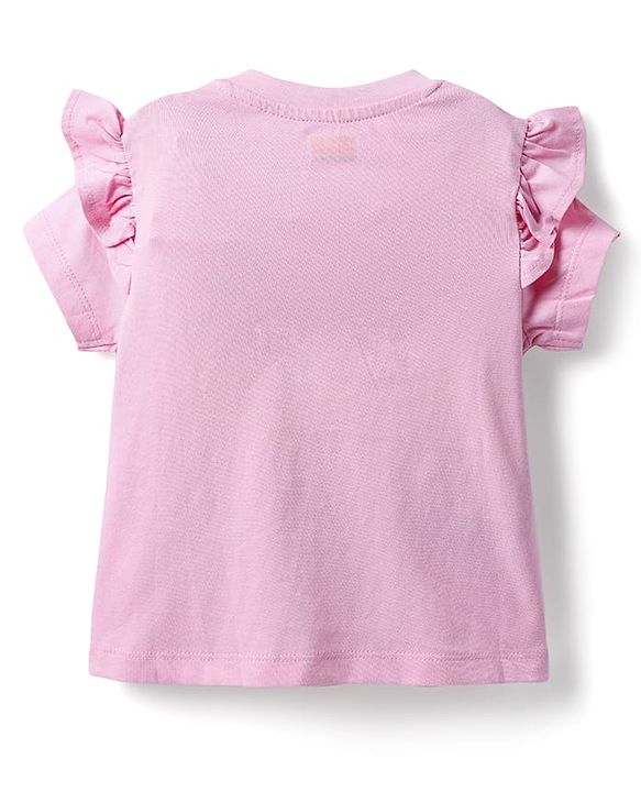 Babyhug Single Jersey Knit Half Sleeves Top & Shorts Set With Butterfly Embriodery - Pink
