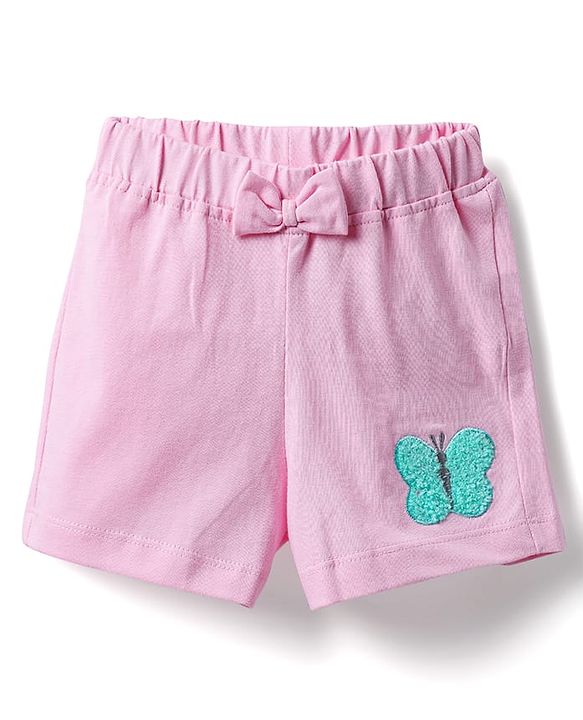 Babyhug Single Jersey Knit Half Sleeves Top & Shorts Set With Butterfly Embriodery - Pink