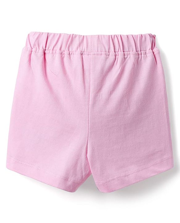 Babyhug Single Jersey Knit Half Sleeves Top & Shorts Set With Butterfly Embriodery - Pink
