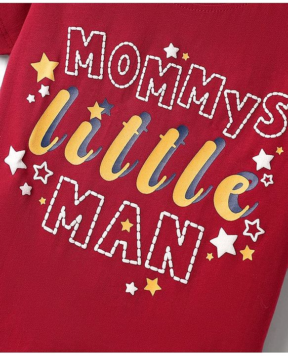 Babyhug Cotton Knit Half Sleeves Night Suit With Star Print - Red