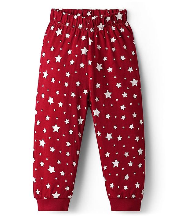 Babyhug Cotton Knit Half Sleeves Night Suit With Star Print - Red