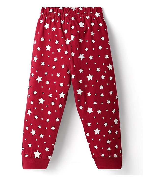 Babyhug Cotton Knit Half Sleeves Night Suit With Star Print - Red