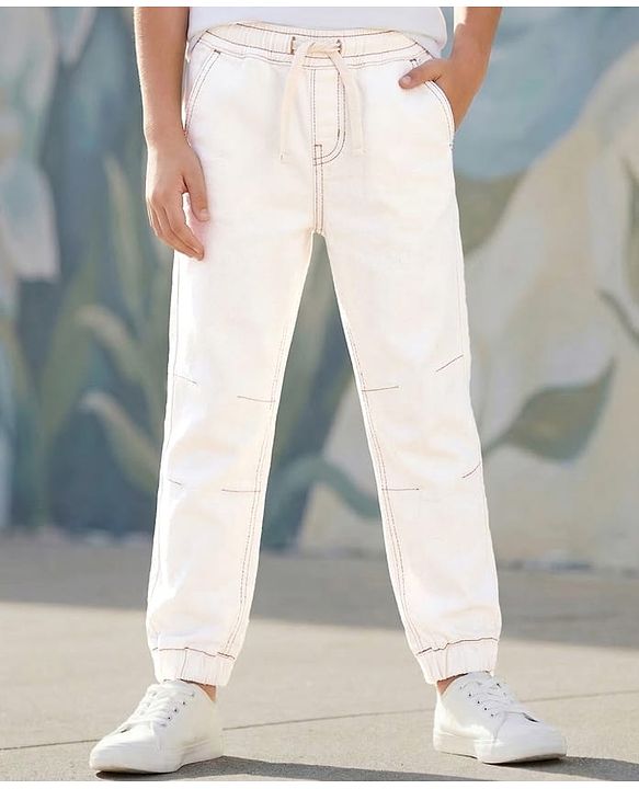 Pine Kids Woven Full Length Washed Denim Jeans - White