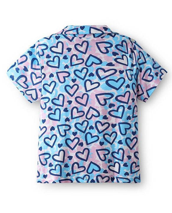 Pine Kids Single Jersey Knit Half Sleeves Co-Ord Night Suit with Heart Print - Tanager Turquoise