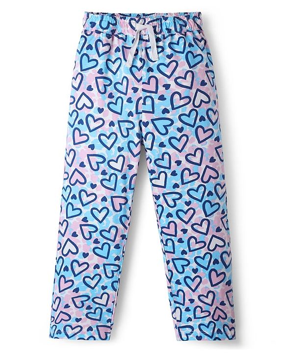 Pine Kids Single Jersey Knit Half Sleeves Co-Ord Night Suit with Heart Print - Tanager Turquoise