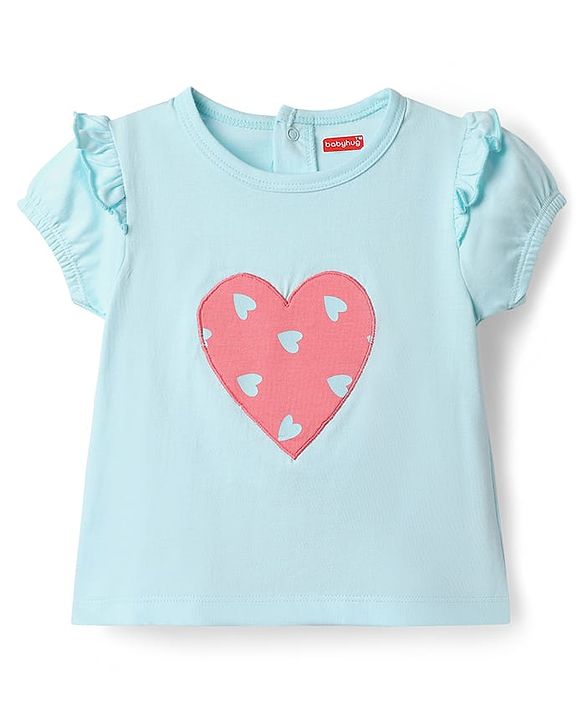 Babyhug Single Jersey Knit Half Sleeves Top & Skirt Set With Belt and Heart Print - Pink
