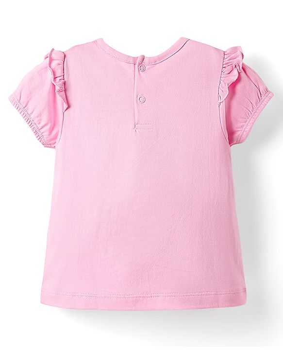Babyhug Single Jersey Knit Half Sleeves Top & Skirt Set with Belt & Bear Print - Pink