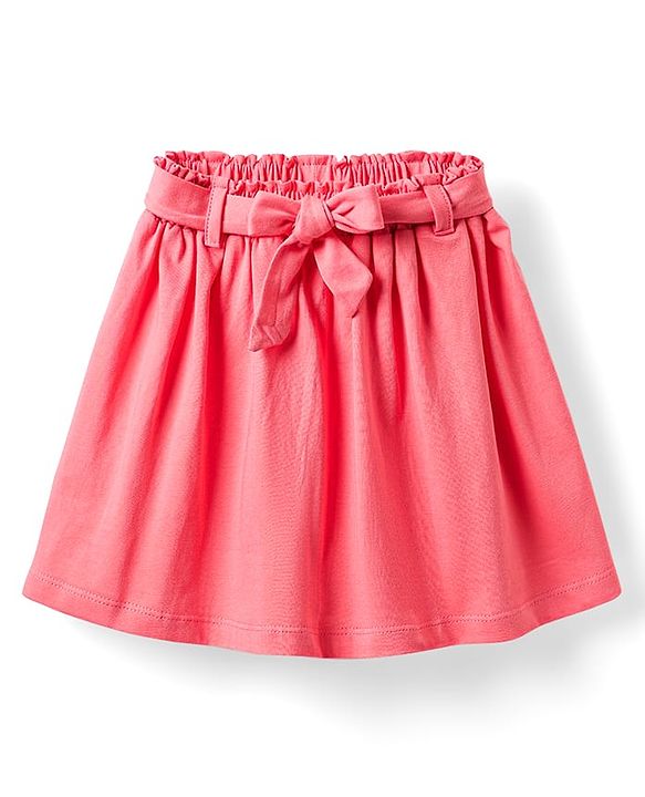 Babyhug Single Jersey Knit Half Sleeves Top & Skirt Set with Belt & Bear Print - Pink
