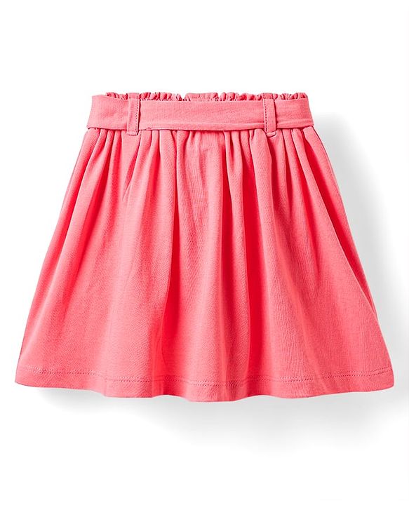 Babyhug Single Jersey Knit Half Sleeves Top & Skirt Set with Belt & Bear Print - Pink