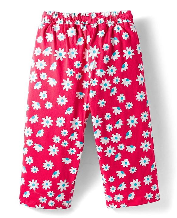 Pine Kids Single Jersey Knit Half Sleeves Capri Night Suit With Floral Print - Red
